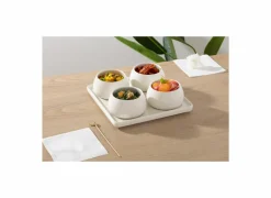 Aperoset Nora 5st Ø21x6,80cm - aardewerk - wit