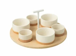 Aperoset 29x29cm - keramiek & bamboe - wit & naturel