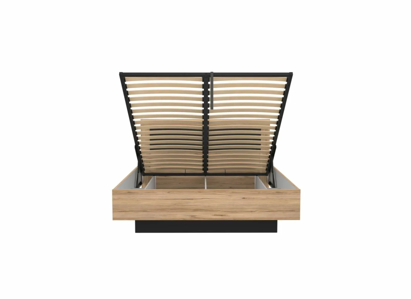 Bed Dalate 160x200cm - decor - kastanje eik & mat zwart met opbergruimte