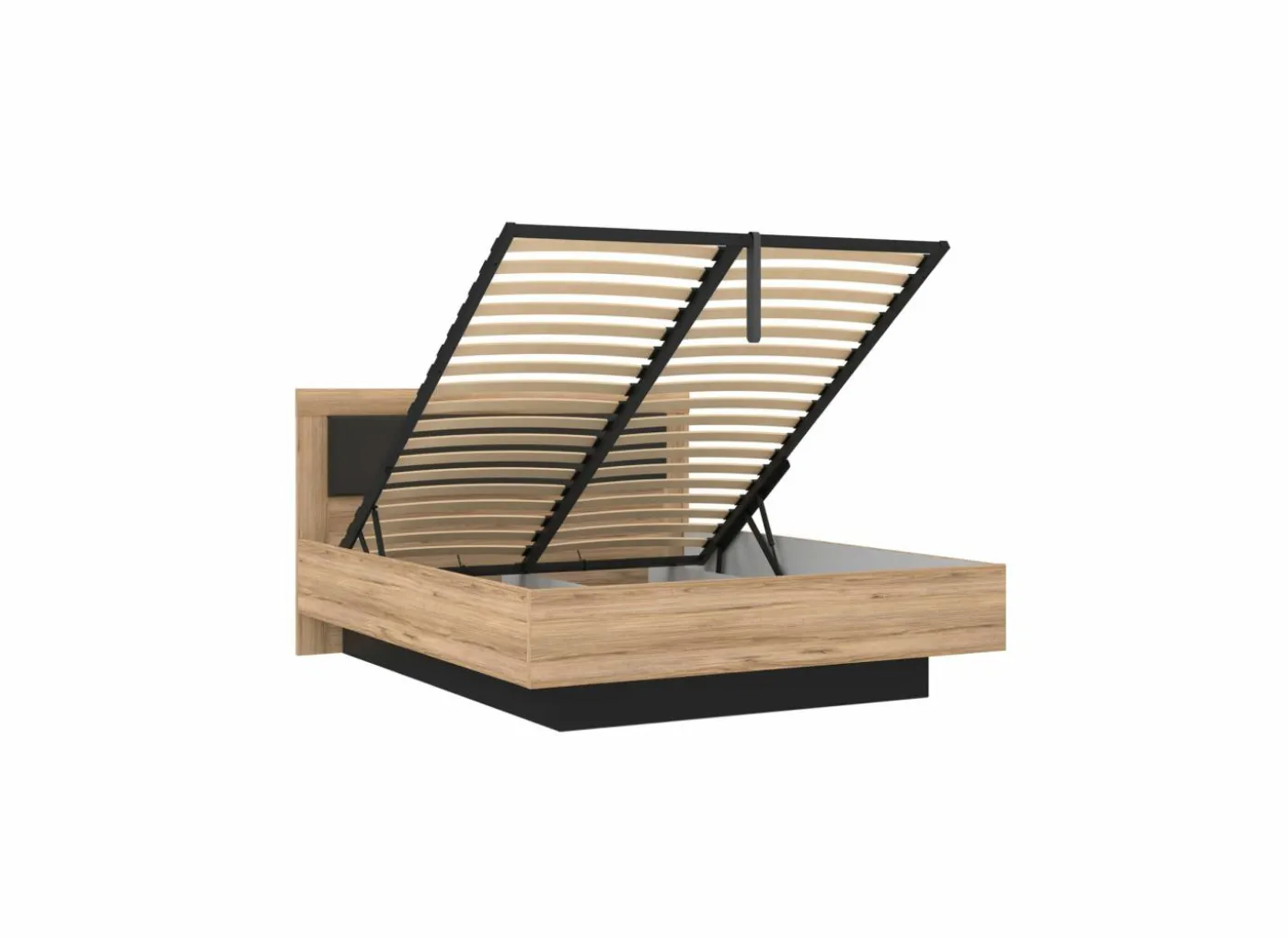 Bed Dalate 160x200cm - decor - kastanje eik & mat zwart met opbergruimte