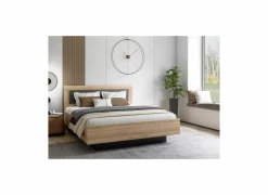 Bed Dalate 160x200cm - decor - kastanje eik & mat zwart met opbergruimte