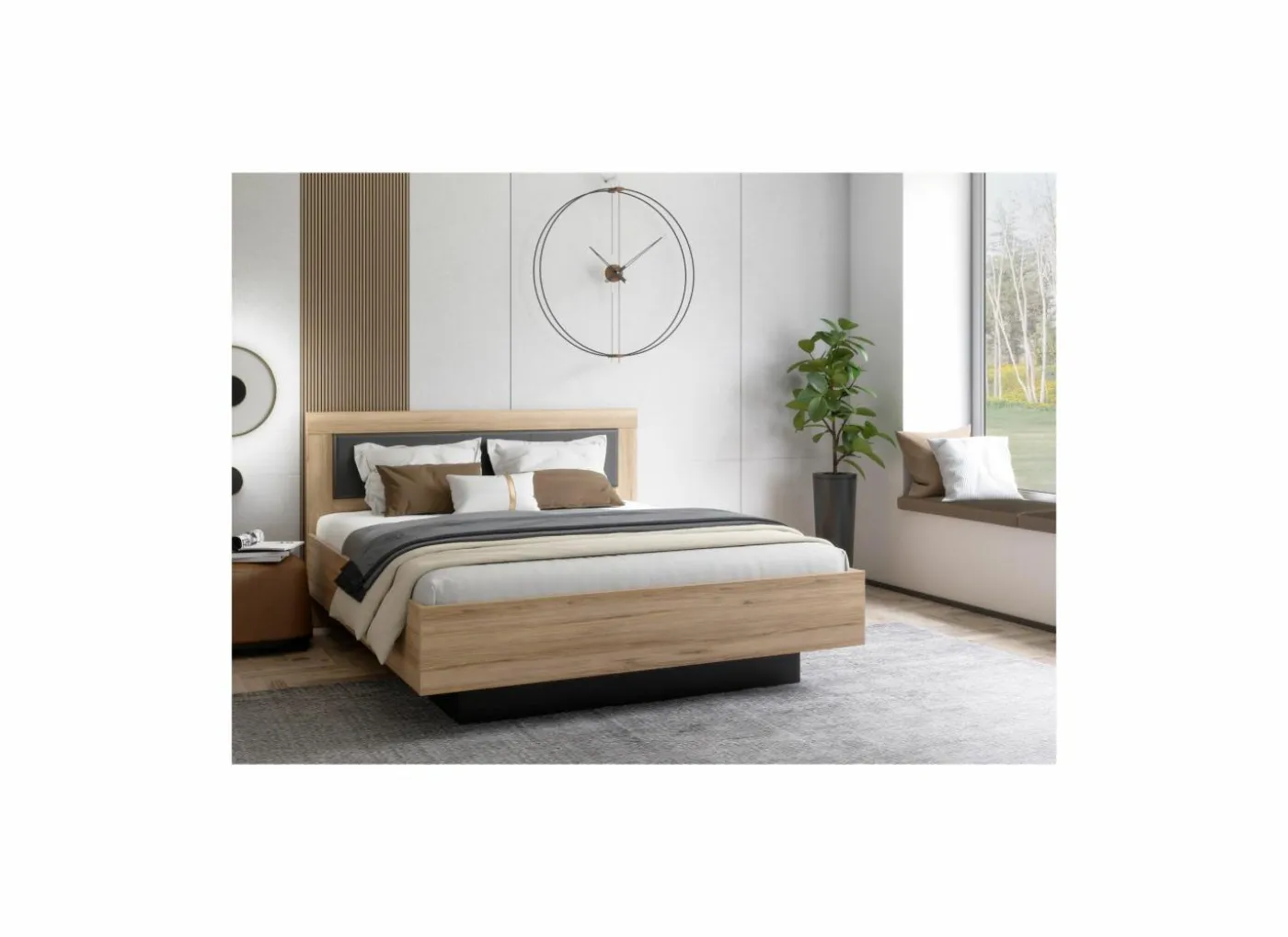 Bed Dalate 160x200cm - decor - kastanje eik & mat zwart met opbergruimte