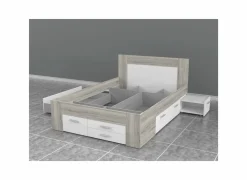 Bed Udine 140x200cm - decor - zand eik & wit met opbergruimte