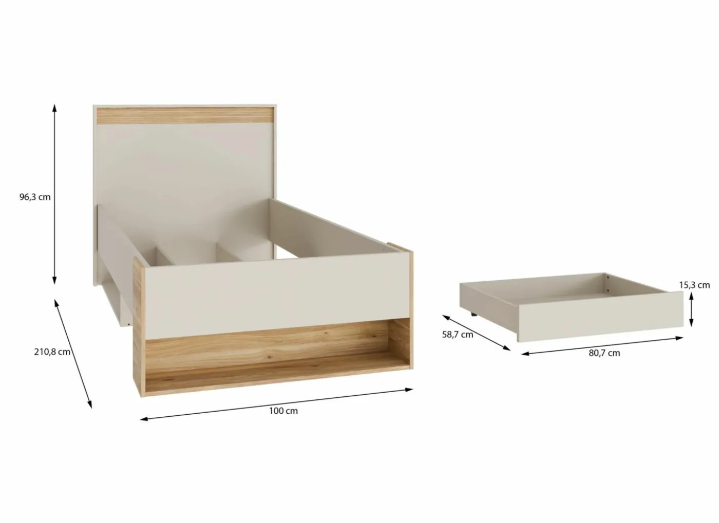 Bed Wexlin 90x200cm - decor - sand & mauvella oak