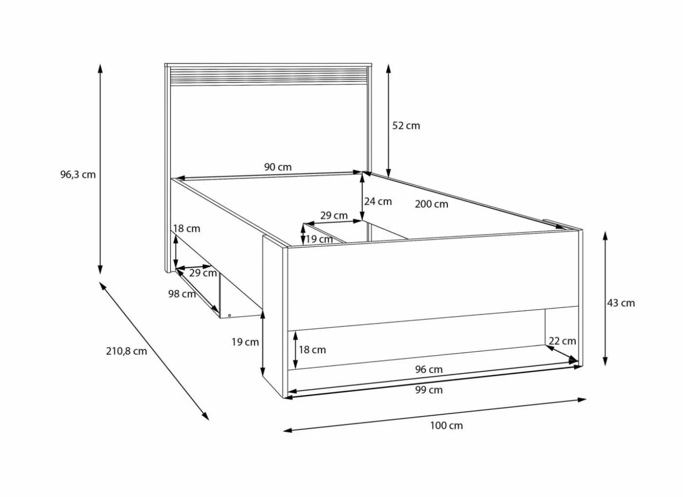 Bed Wexlin 90x200cm - decor - sand & mauvella oak