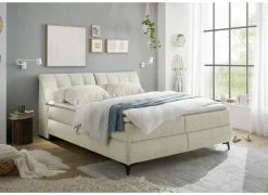 Bedbox Atlantis 180x200cm - stof - ivoor met opbergruimte