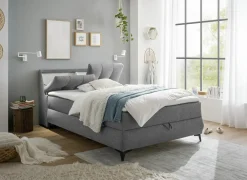 Bedbox Atlantis 140x200cm - stof - donkergrijs met opbergruimte