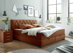Bedbox Nagol B 180x200cm - stof - cognac met opbergruimte