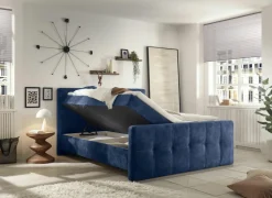Bedbox Valetta 160x200cm - stof - blauw met opbergruimte