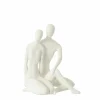 Beeld Koppel Zittend H35,5cm - polystone - wit