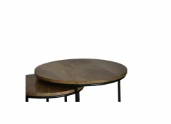 Bijzettafel Alvarez Ø55cm - mango massief - walnoot - set van 2