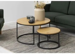 Bijzettafel Ø80cm - melamine - wild oak - set van 2