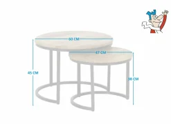 Bijzettafel Half Moon Ø60 set van 2 - mango massief & metaal - naturel