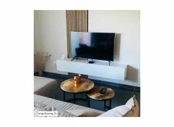 Bijzettafel Half Moon Ø60 set van 2 - mango massief & metaal - naturel