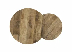 Bijzettafel Half Moon Ø60 set van 2 - mango massief & metaal - naturel