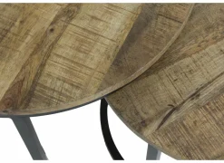 Bijzettafel Half Moon Ø60 set van 2 - mango massief & metaal - naturel