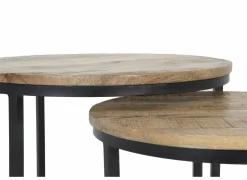 Bijzettafel Half Moon Ø60 set van 2 - mango massief & metaal - naturel