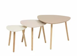 Bijzettafel Mileo hevea & MDF - beige & naturel set van 3