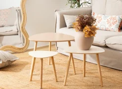 Bijzettafel Mileo hevea & MDF - beige & naturel set van 3