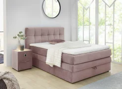 Boxspring Amy 140x200cm - stof - roze met opbergruimte