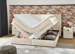 Boxspring Amy 180x200cm - stof - ecru met opbergruimte