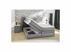 Boxspring Amy 180x200cm - stof - grijs met opbergruimte