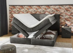 Boxspring Amy 180x200cm - stof - donkergrijs met opbergruimte