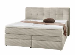 Boxspring Amy 180x200cm - stof - greige met opbergruimte