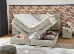 Boxspring Amy 180x200cm - stof - greige met opbergruimte