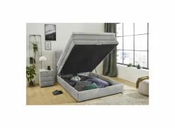 Boxspring Amy 140x200cm - stof - lichtgrijs met opbergruimte