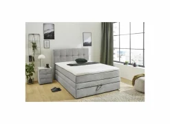 Boxspring Amy 140x200cm - stof - lichtgrijs met opbergruimte