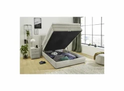 Boxspring Amy 140x200cm - stof - greige met opbergruimte