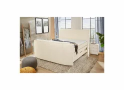Boxspring Belair Mix 180x200cm - stof - ecru met tv-lift en opbergruimte