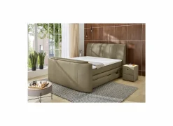 Boxspring Belair Normal 180x200cm - stof - mud met tv-lift en opbergruimte