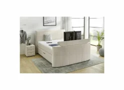 Boxspring Belair Normal 180x200cm - stof - beige met tv-lift en opbergruimte