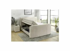Boxspring Belair Normal 180x200cm - stof - beige met tv-lift en opbergruimte
