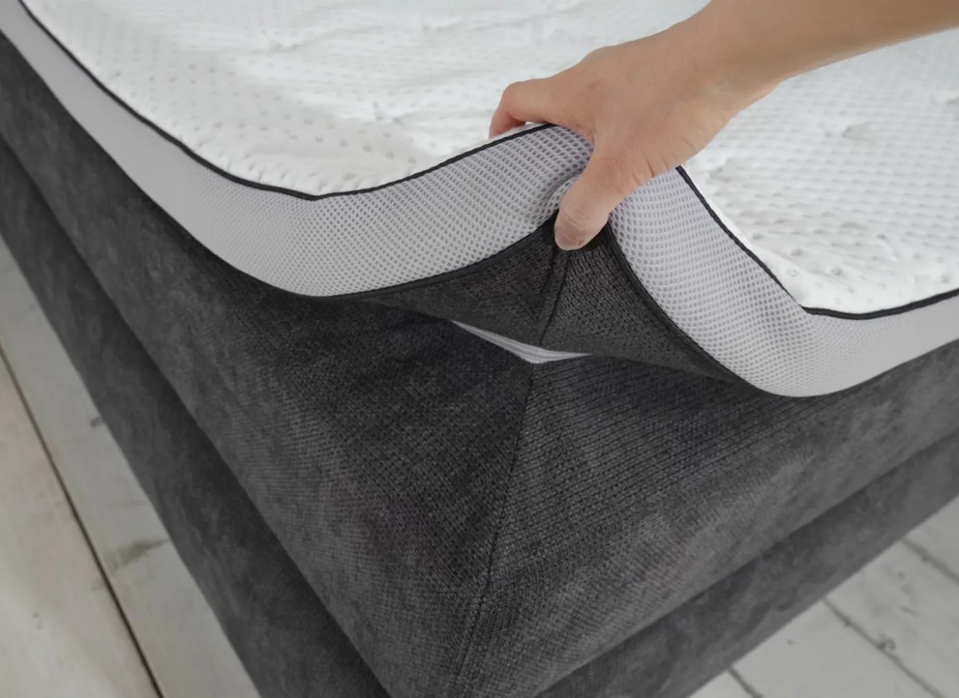 Boxspring BX2110 Portage 180x200cm - stof - antraciet met opbergruimte