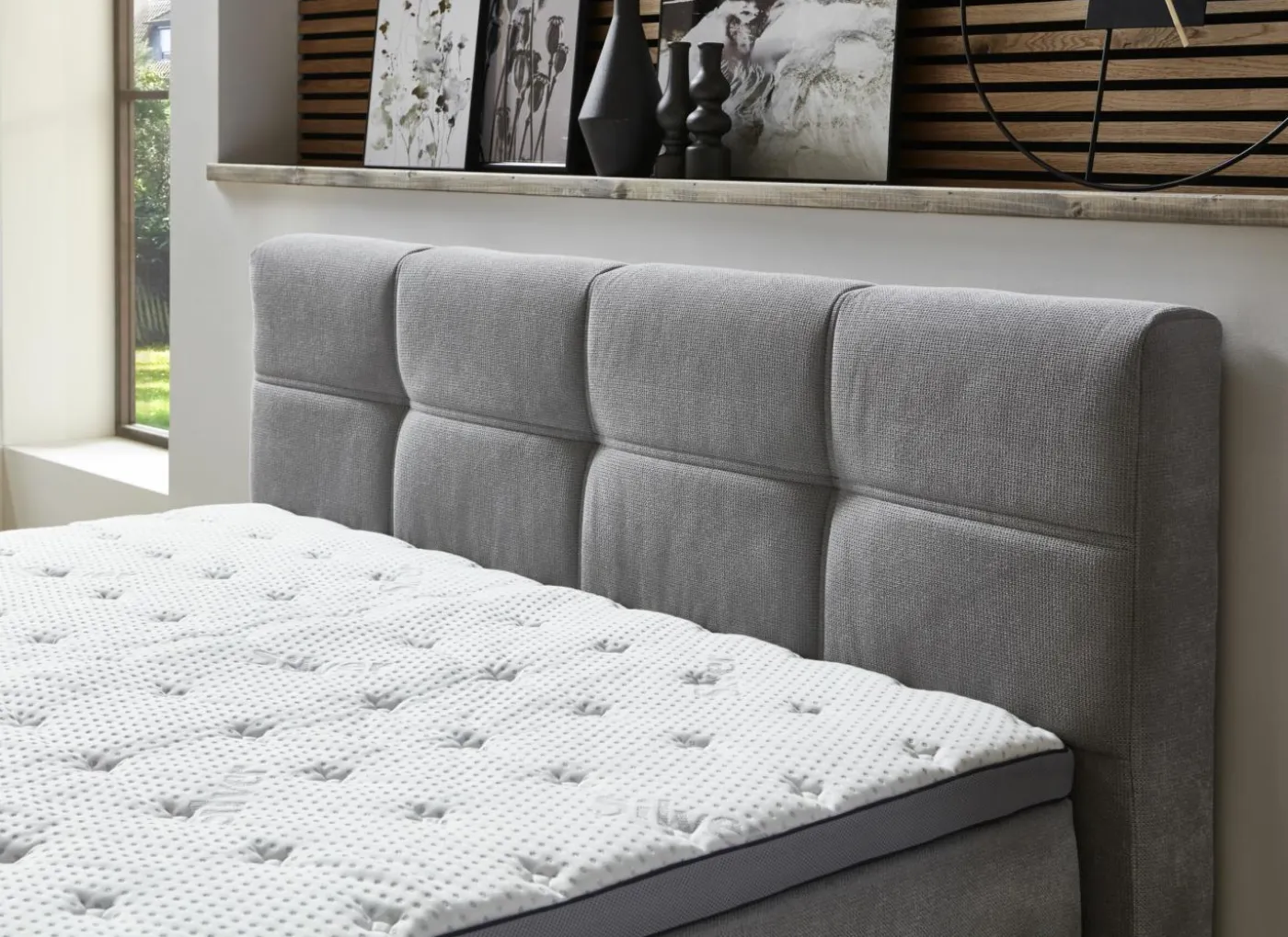 Boxspring BX2110 Portage 180x200cm - stof - lichtgrijs met opbergruimte