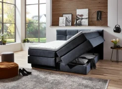 Boxspring BX2110 Portage 160x200cm - stof - grijsblauw met opbergruimte