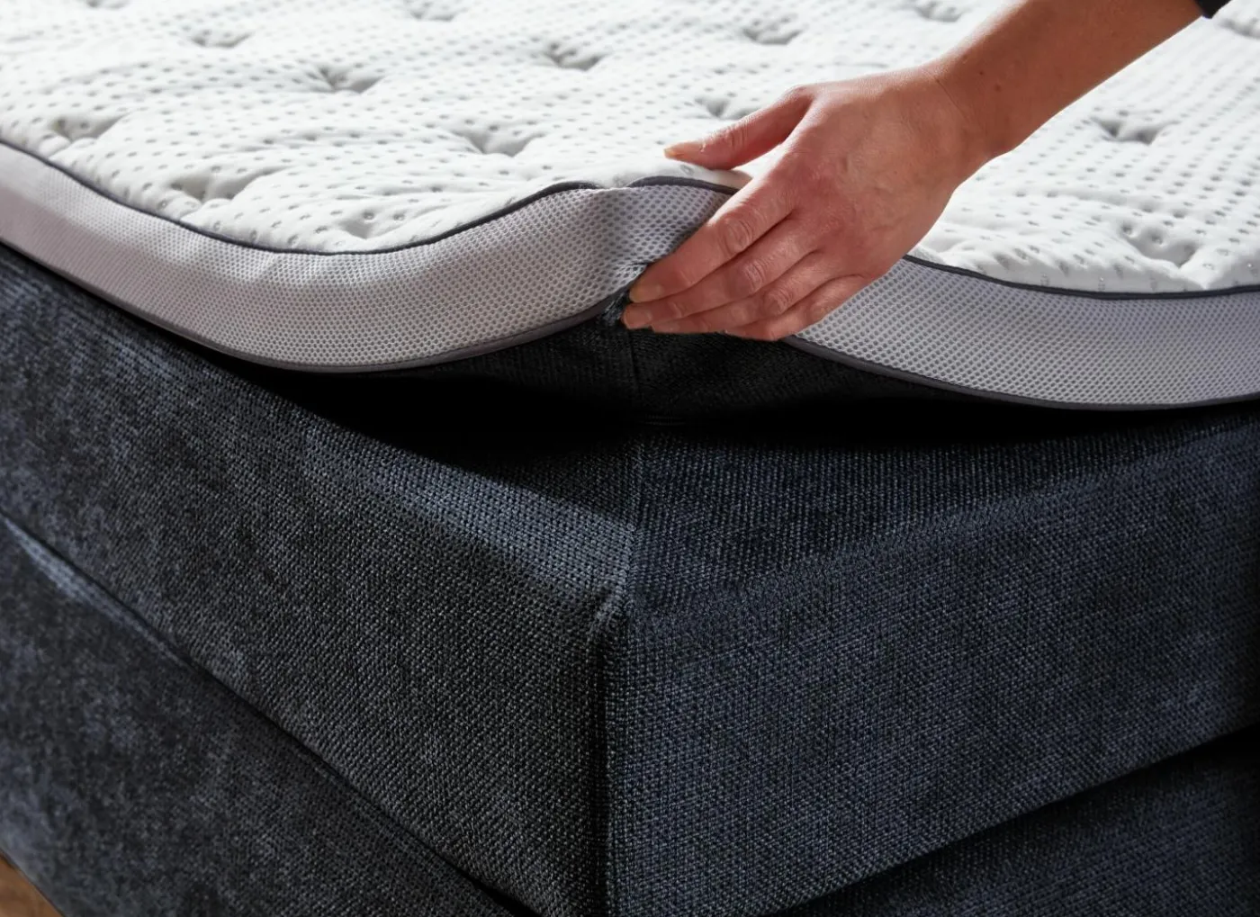 Boxspring BX2110 Portage 160x200cm - stof - grijsblauw met opbergruimte