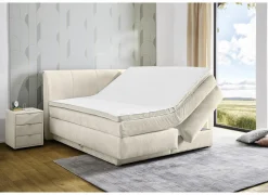 Boxspring Caren Max 180x200cm - stof - ecru met opbergruimte