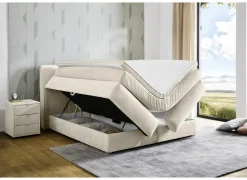 Boxspring Caren Max 180x200cm - stof - ecru met opbergruimte