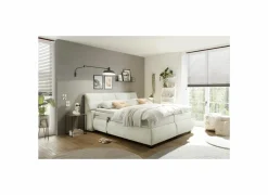 Boxspring Reynosa Gel 180x200cm - stof - ivoor met opbergruimte & elektrisch