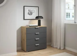 Commode 80x42x81cm - decor - artisanale eik & grijs metallic