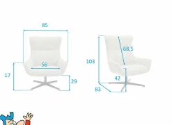 Draaifauteuil Crucible 85x83x103cm - stof crème