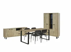 Eetkamer Como 1  met 4 stoelen Epoca antraciet - tafel 170x95cm - dressoir 220cm - kast 120cm