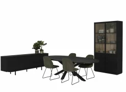 Eetkamer Mauri eik massief met 4 stoelen Patti - tafel 250x128cm - dressoir 240cm - vitrinekast 116,5cm