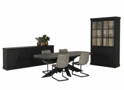 Eetkamer Raphael met 4 stoelen Cloud - tafel 230x119cm - dressoir 240cm - vitrinekast 122cm