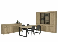Eetkamer Valencia met 4 stoelen Runner - tafel 210x98cm - vitrinekast 240cm - dressoir 225cm