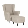 Fauteuil Charlot 88x82x104cm - stof - beige met poef